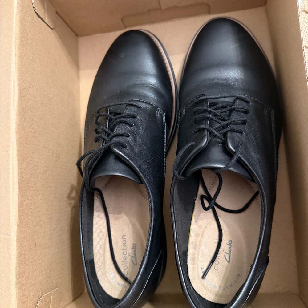 Clarks Collection Sharon Noel Black Soft Leather Oxfords Size 9